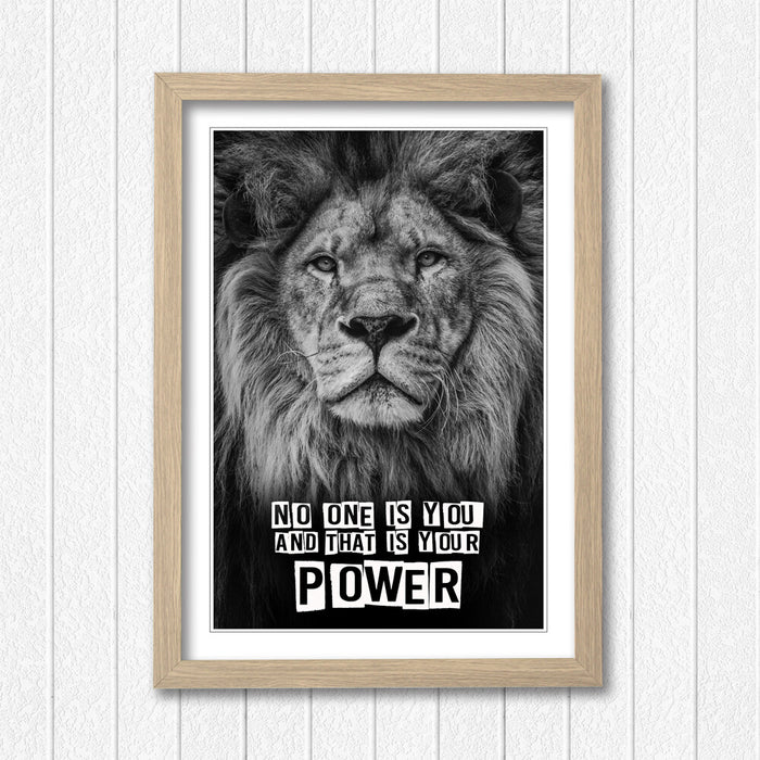 LION HEAD MOTIVATIONAL POWER QUOTE FRAME WALL ART PRINT POSTER STRENGTH 4 SIZES