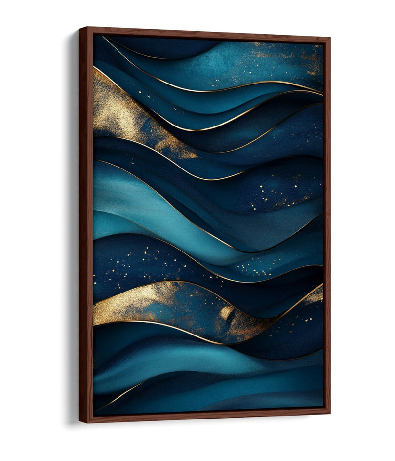 Canvas Wall Art - Blue Gold Wavy Pattern Abstract Print | Float Effect, Ready To Hang