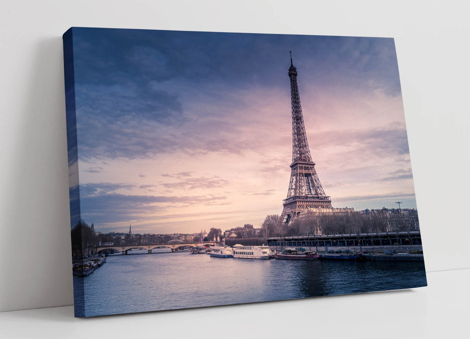 Paris Canvas Wall Art – Eiffel Tower Print | River Landscape Artwork Decor