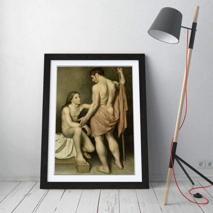 Framed Art Poster - Study of a Man and Woman | Matte Paper Print with Woodgrain Frame