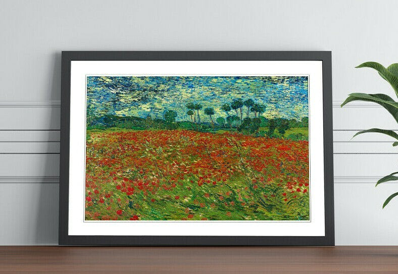 Van Gogh Framed Wall Art – Poppy Field Poster With Woodgrain Frame Style