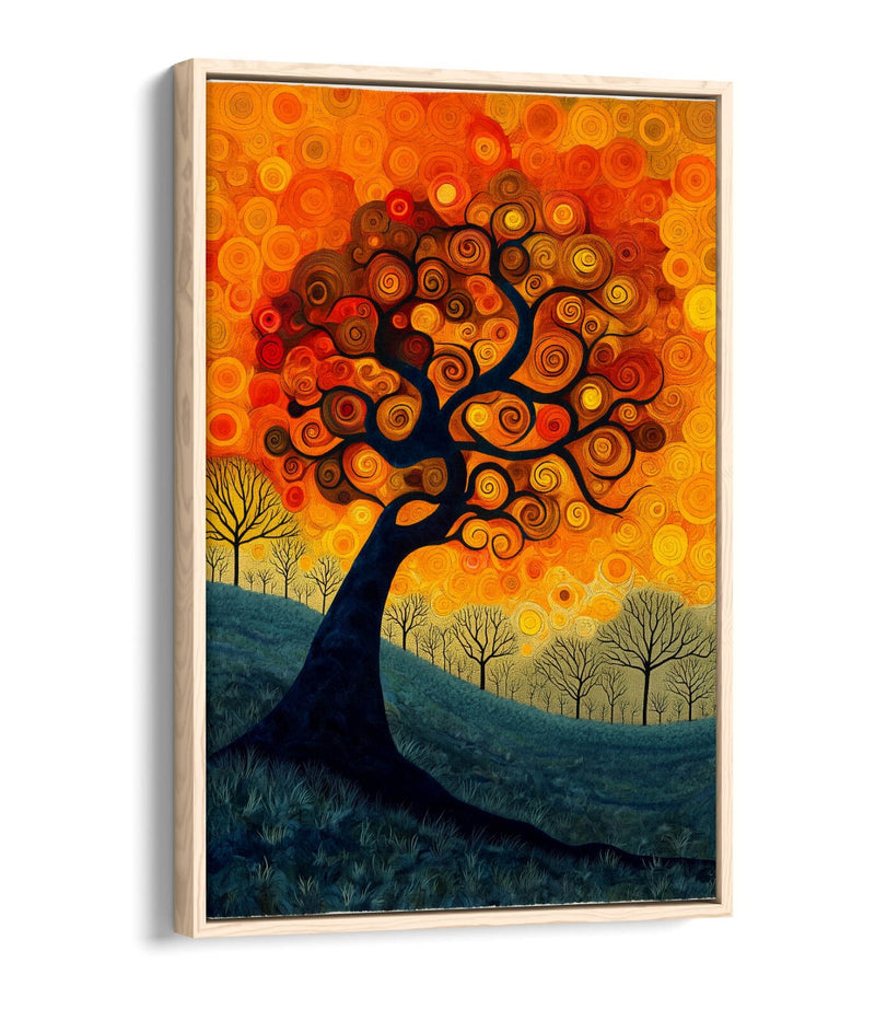 Orange Swirl Canvas Art - Abstract Tree Leaves Artwork | Float Effect Canvas Print