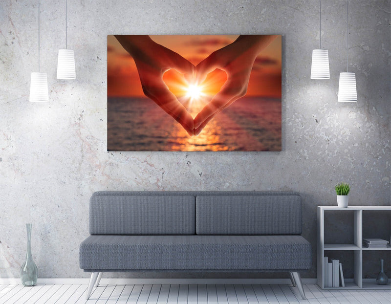 Heart Shaped Hands Canvas – Romantic Sunset Wall Decor | Handmade UK Print