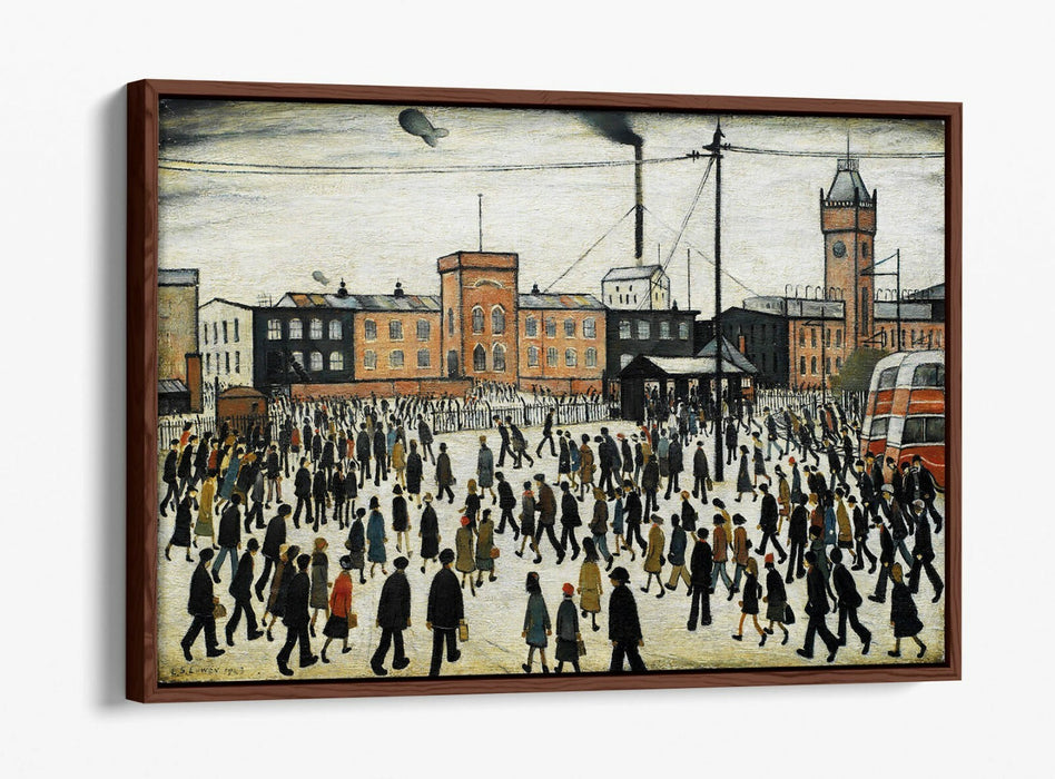 LS LOWRY GOING TO WORK -FLOAT EFFECT CANVAS WALL ART PIC PRINT- BEIGE BLACK