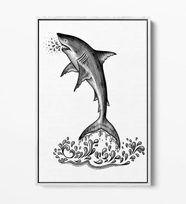 Shark Canvas Wall Art - Float Effect Ocean Animal Print On MDF Frame
