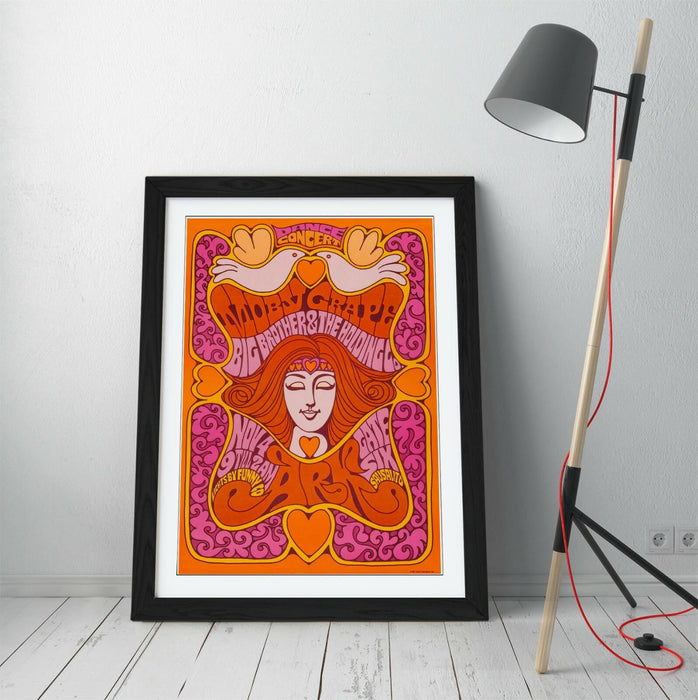 Vintage Music Poster – Psychedelic Wall Art With Woodgrain Frame & Archival Ink Print