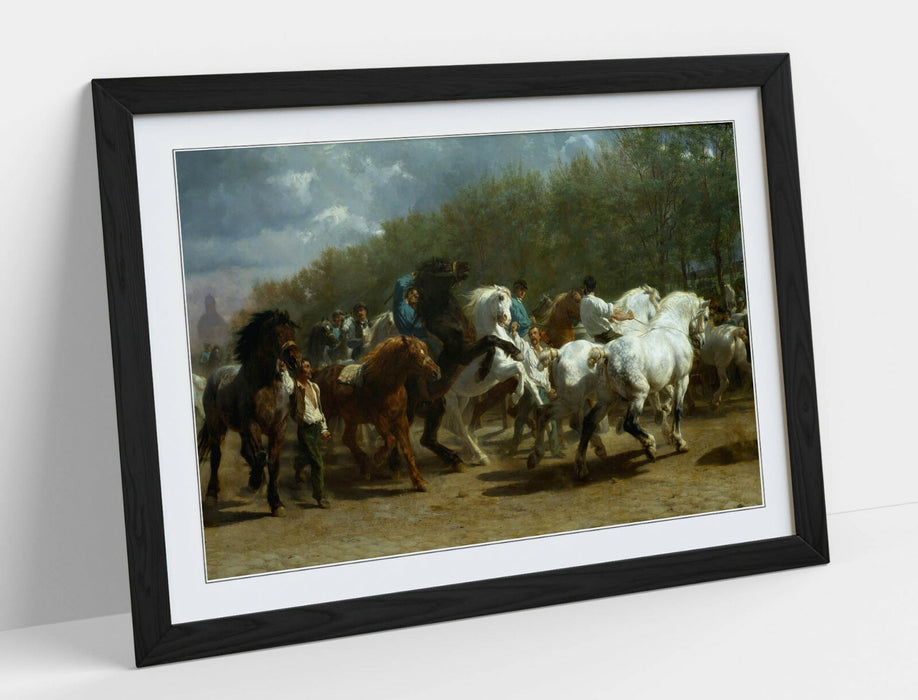 Framed Art Print - Vintage Horse Fair Print in Natural Wood Grain Frame | Handmade UK