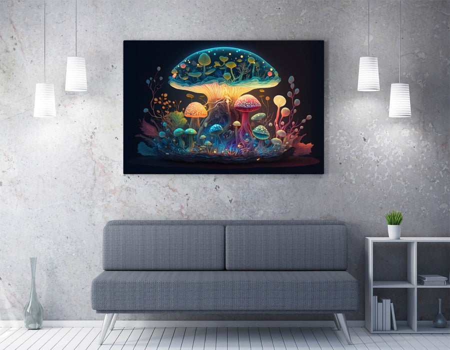 Glowing Mushroom Canvas – Rainbow Mushroom Print Forest Home Decor Artwork