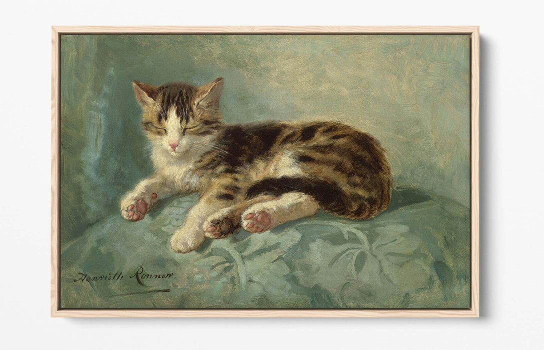 Float Effect Canvas Art – Henriette Ronner Knip Cat Nap Painting on 30mm Deep Frame