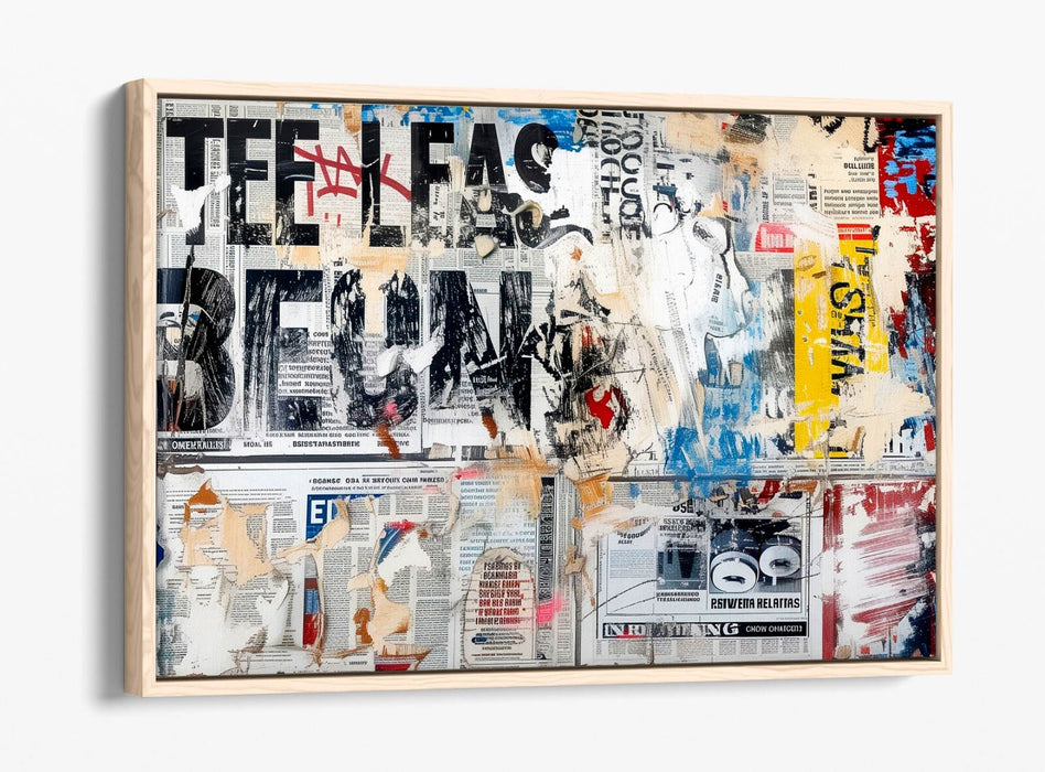 Canvas Art Print - Abstract Newspaper Collage Graffiti Style Float Effect