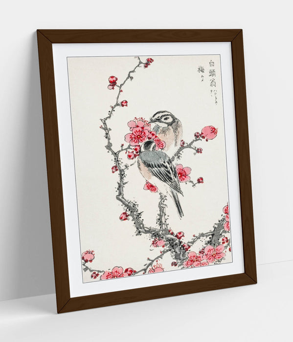 Framed Wall Art - Pine Bunting Print & Plum Tree Poster in Woodgrain Frame