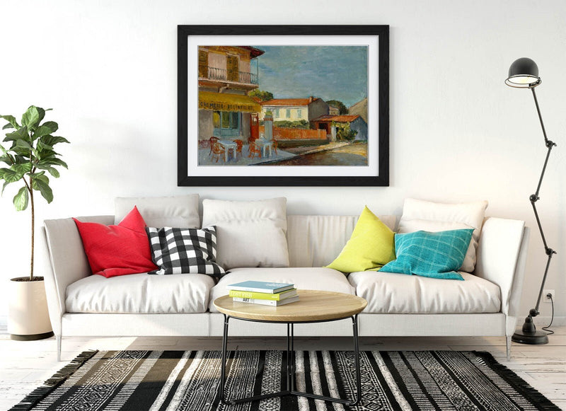 Framed Wall Art Poster - 'Cityscape of Cannes, Meri Genetz' Wall Art Cannes Print With Woodgrain Frame