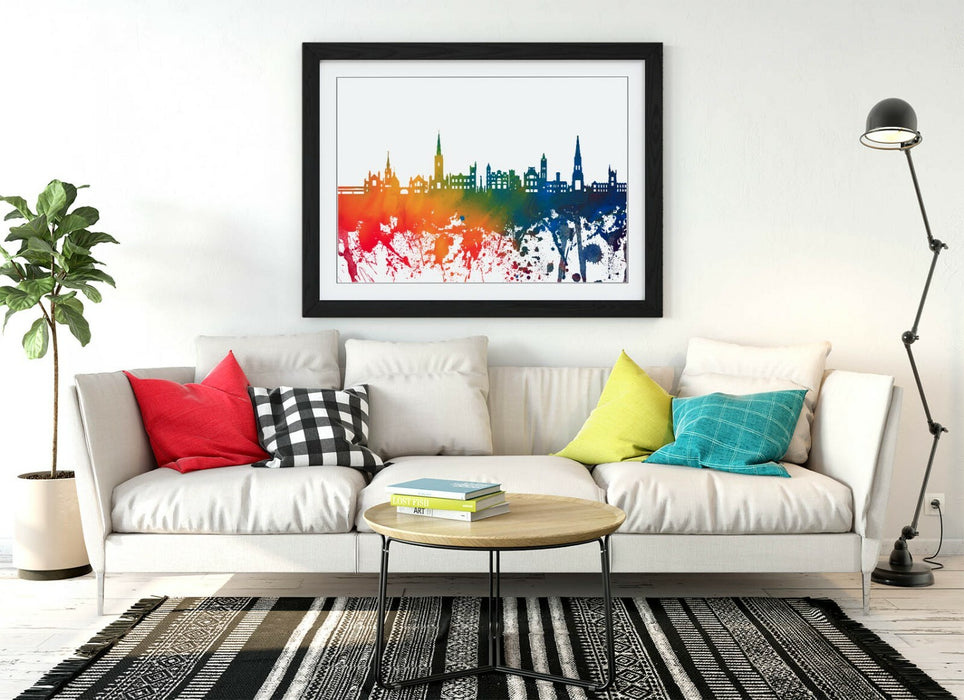 DERRY CITY SKYLINE RAINBOW SPLASH ART -FRAMED WALL ART PICTURE PRINT POSTER