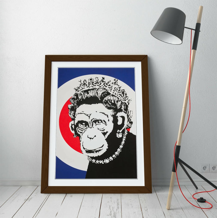 BANKSY MONKEY QUEEN ART FRAMED POSTER PICTURE PRINT ARTWORK GRAFFITI- RED BLUE