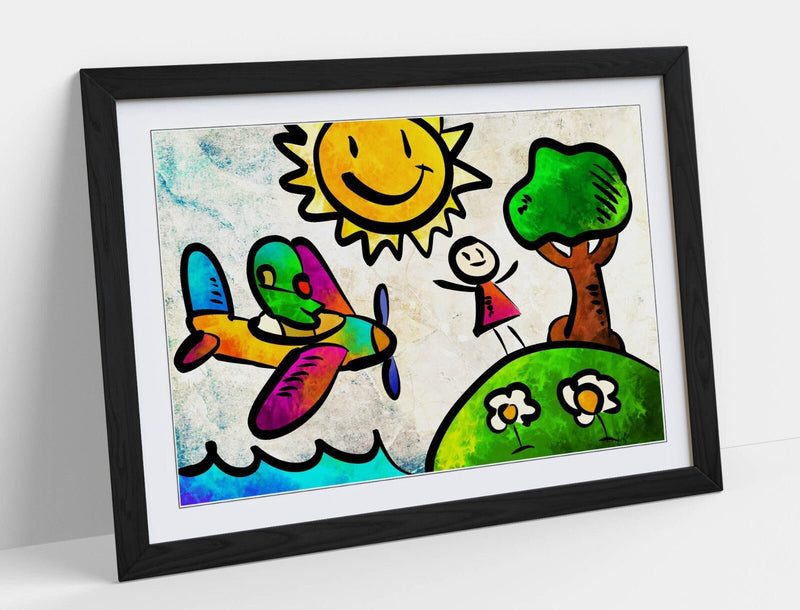 Kids Framed Art - Colorful Kids Posters With Woodgrain Frame Design, Ready To Hang