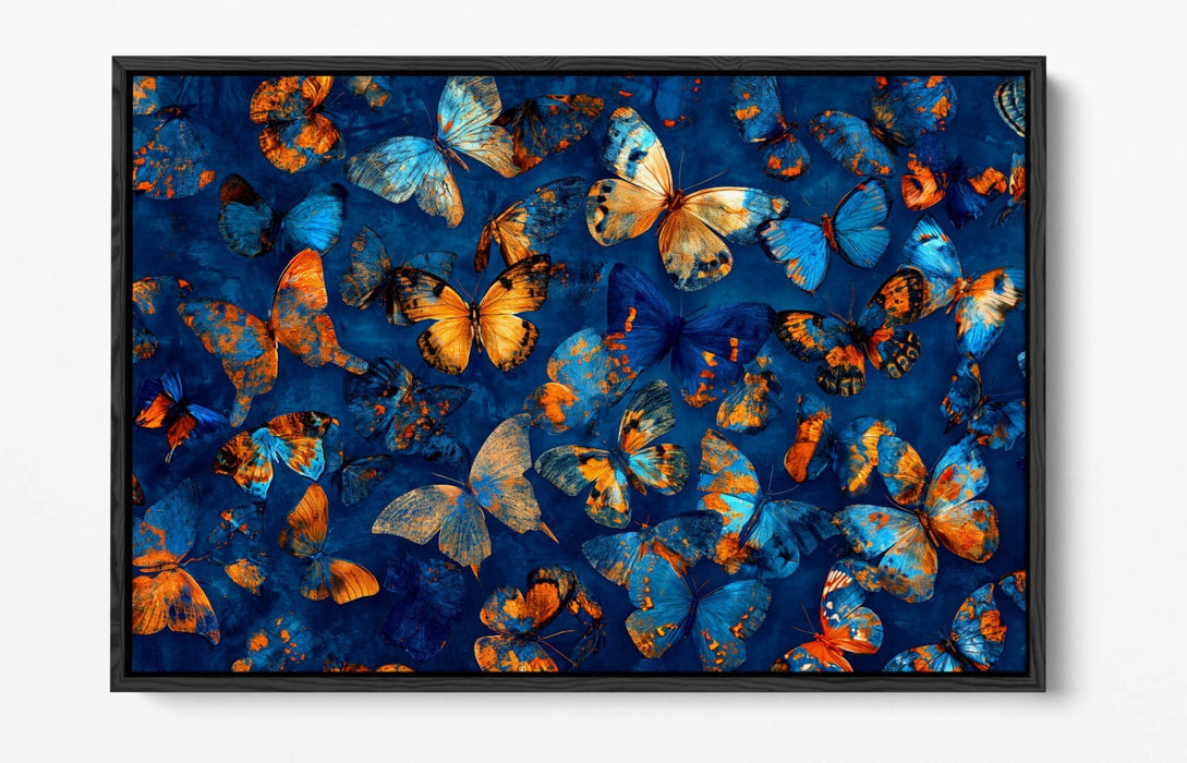 Butterflies Canvas Art - Orange Blue Float Effect On Premium MDF Frame