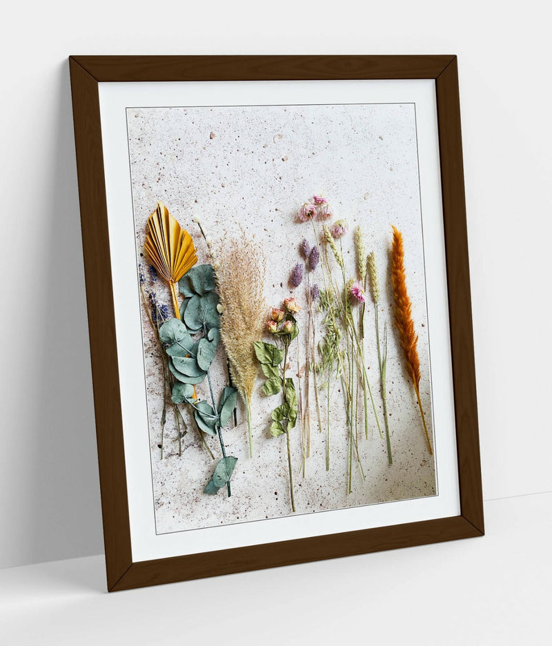 Cooking Herbs Kitchen Decor - Colorful Framed Art Poster with Wood Grain Frame