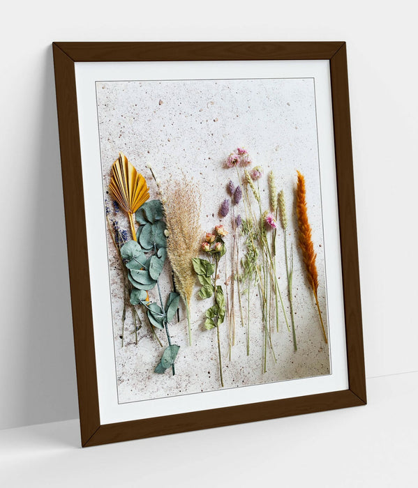 Cooking Herbs Kitchen Decor - Colorful Framed Art Poster with Wood Grain Frame