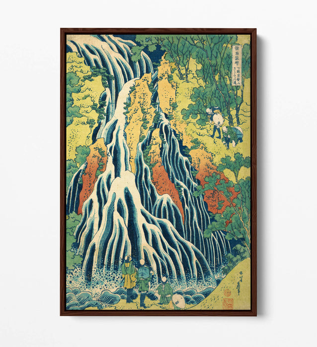 KIRIFURI WATERFALL HOKUSAI -FLOAT EFFECT CANVAS WALL ART PIC PRINT- BLUE YELLOW