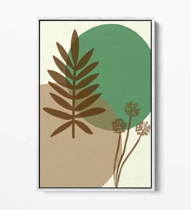 BOTANICAL BAUHAUS TRENDY MINIMALIST LEAVES -FLOAT EFFECT CANVAS WALL ART PRINT