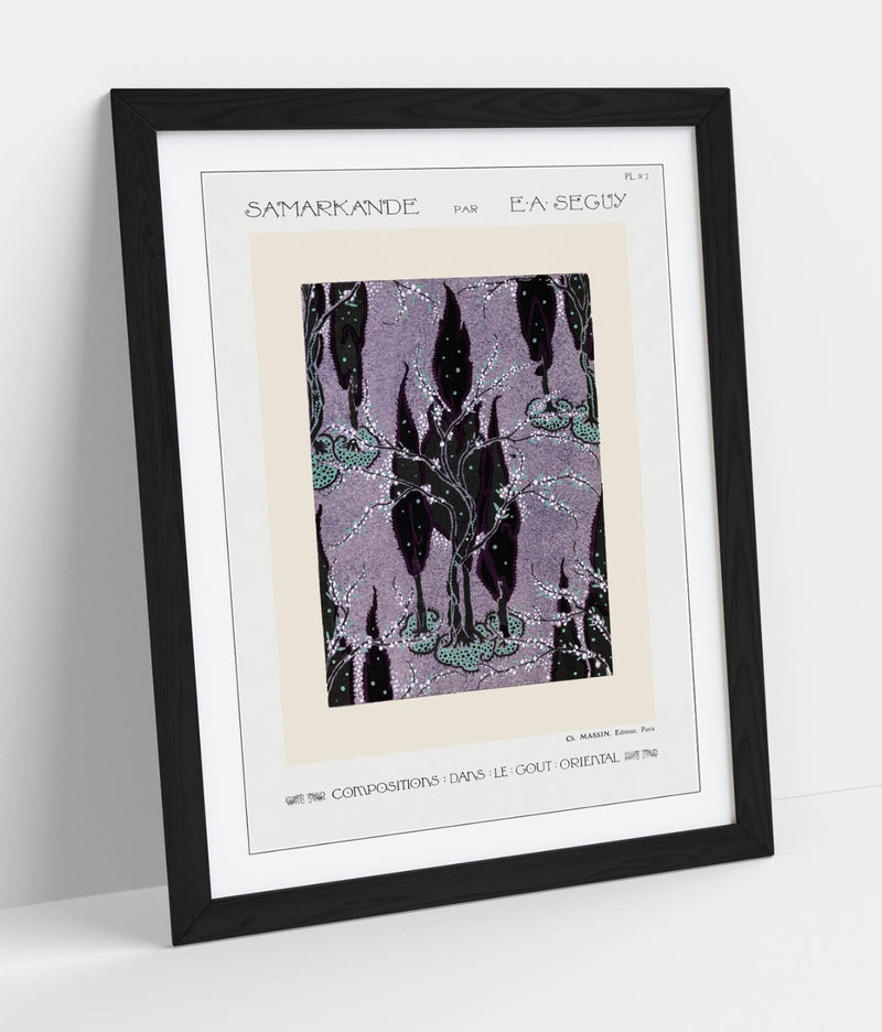 Framed Wall Art - Tree Pochoir Pattern Oriental Home Decor Poster Print 4 Sizes