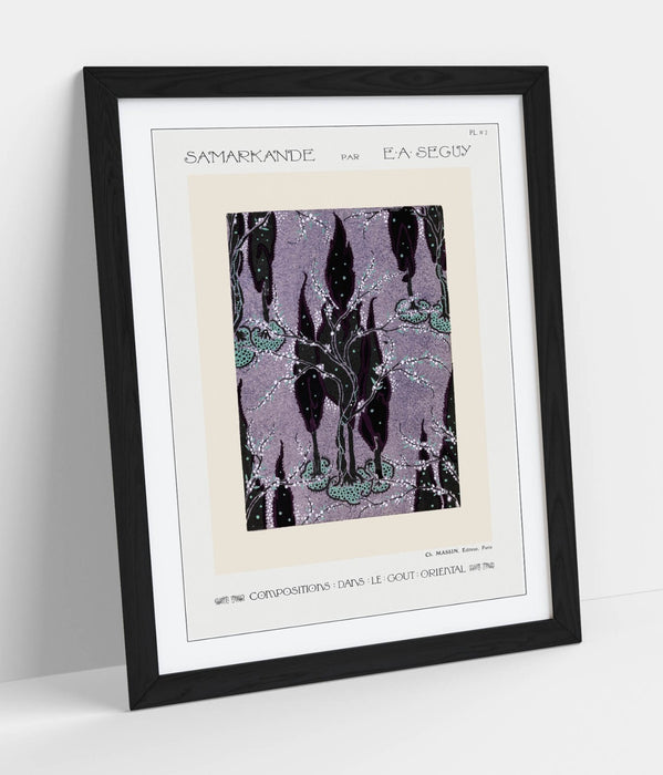 Framed Wall Art - Tree Pochoir Pattern Oriental Home Decor Poster Print 4 Sizes