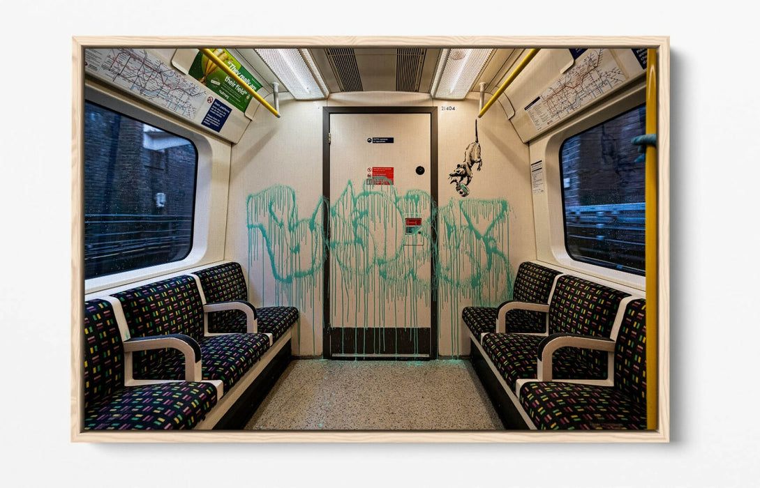 BANKSY UNDERGROUND RATS -FLOAT EFFECT CANVAS WALL ART PIC PRINT- BLUE GREEN