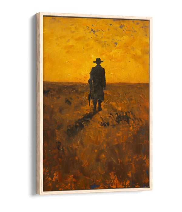 Canvas Wall Art – Wandering Cowboy Sunset Landscape Float Effect Print