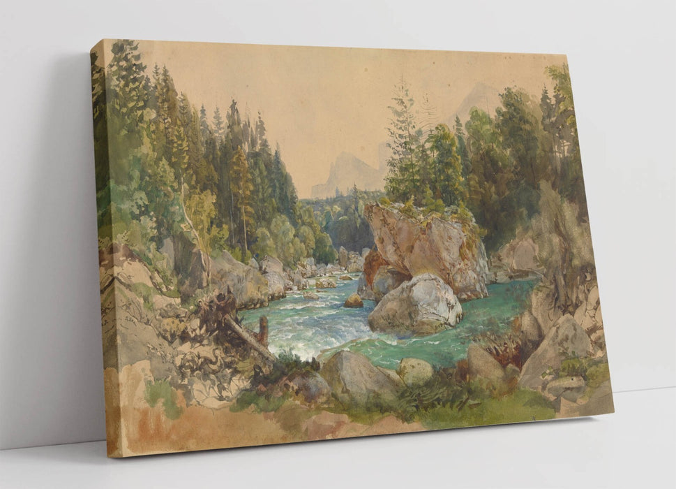 THOMAS ENDER, RIVER LANDSCAPE IN THE ALPS -CANVAS WALL ART ARTWORK PRINT