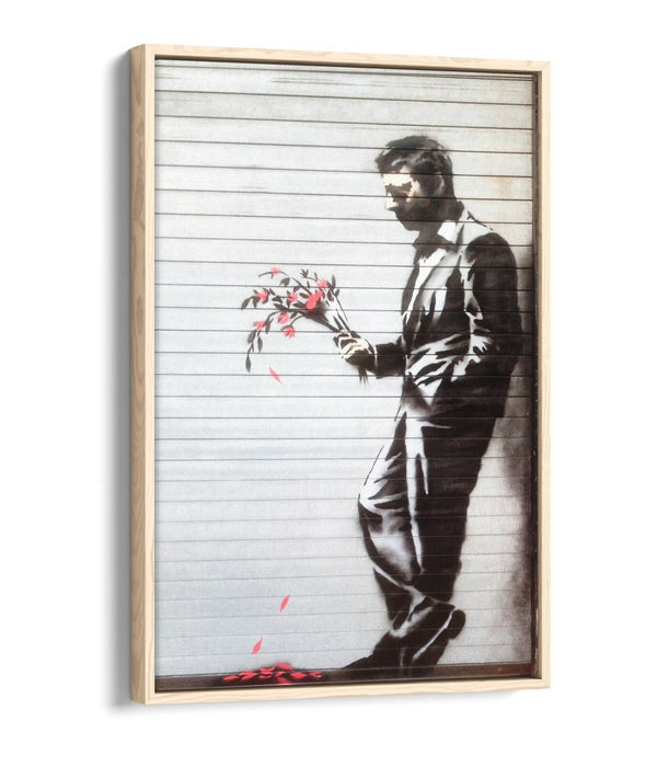 BANKSY THE HUSTLER -FLOAT EFFECT CANVAS WALL ART PIC PRINT- BLACK & WHITE RED