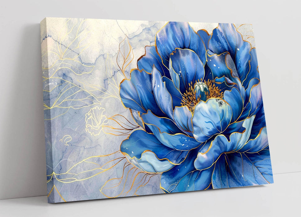 Blue Peony Canvas Art – Handmade Floral Canvas With Glitter Edge Artwork