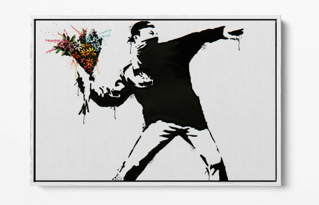 BANKSY, FLOWER BOMBER SPLASH ART -FLOAT EFFECT CANVAS WALL ART PRINT