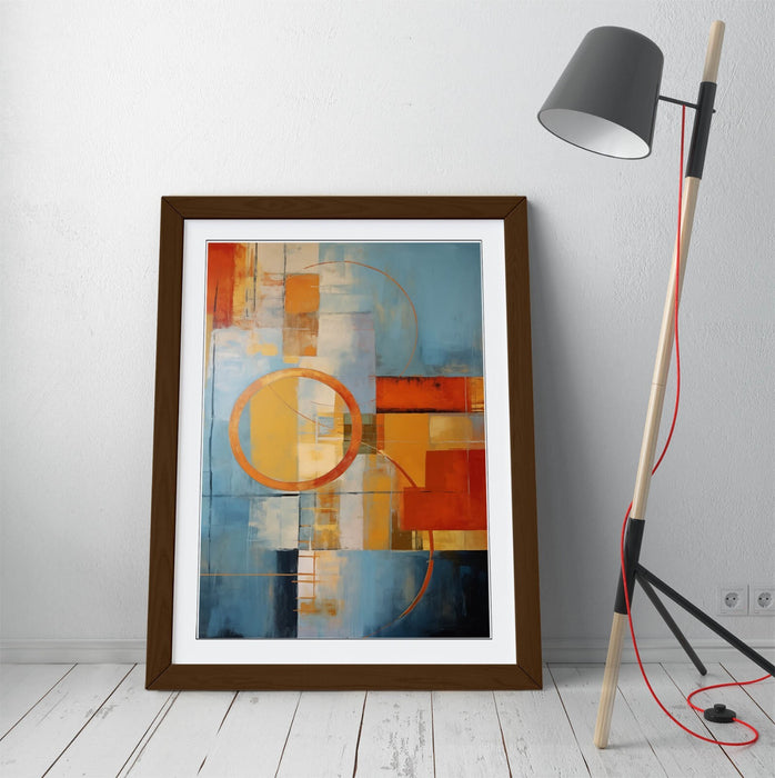 Framed Wall Art – Blue Red Abstract Shapes | Modern Bedroom Decor Print