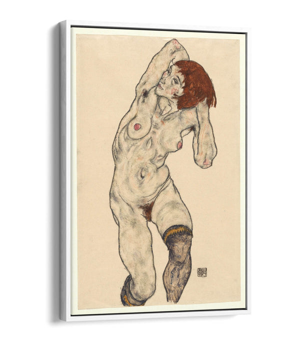 Canvas Wall Art - Egon Schiele Nude With Stockings | Float Effect Print On MDF Frame