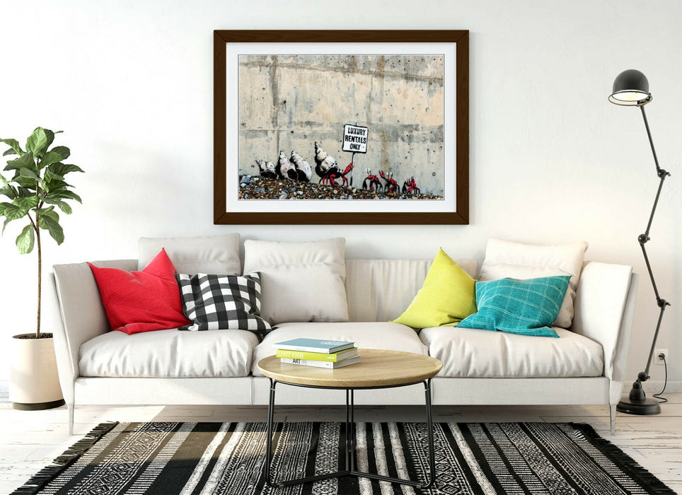 BANKSY, LUXURY RENTALS ONLY CRAB -FRAMED WALL ART PICTURE PRINT- SPRAYCATION