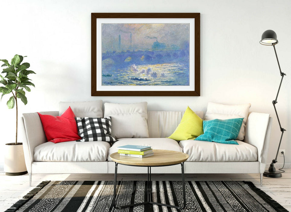 CLAUDE MONET WATERLOO BRIDGE-FRAMED ART POSTER PICTURE PRINT ARTWORK- BLUE