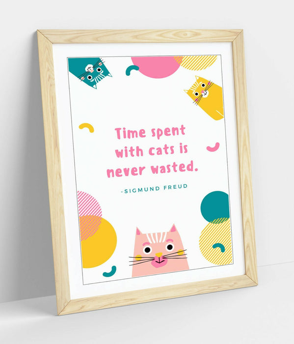 "TIME SPENT WITH CATS IS NEVER WASTED" PET QUOTE -FRAMED WALL ART PICTURE PRINT
