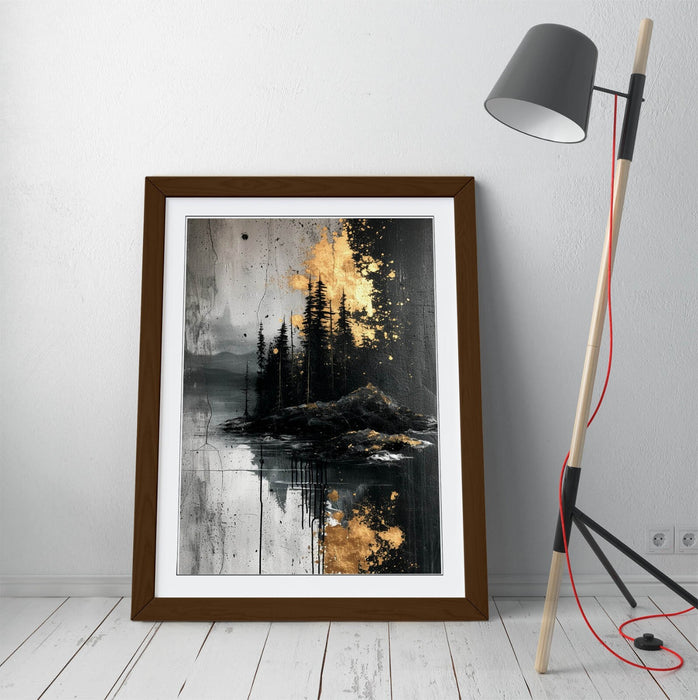 Framed Wall Art Abstract Black Gold Poster Forest Print - Modern Home Decor