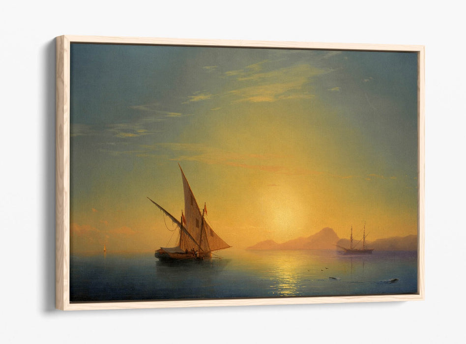Float Effect Canvas Art – Ischia Sunset Island Handmade Wall Print with Premium Varnish
