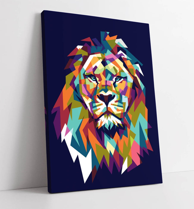 Geometric Lion Canvas - Multi Colour Lion Head Artwork | Premium Wall Art