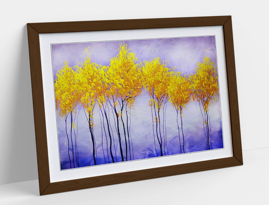 Framed Wall Art Abstract Colourful Gold Tree Landscape Poster Print - Handmade UK