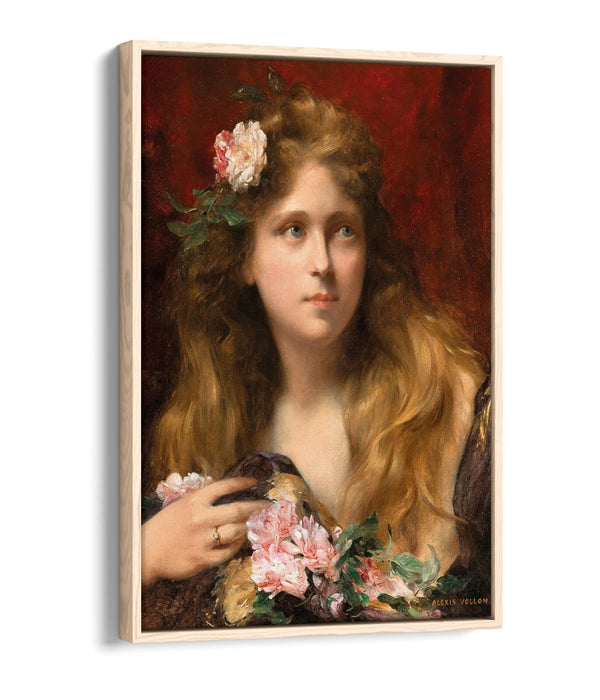 Float Effect Canvas Art – Young Lady With Roses | Premium Varnish Finish