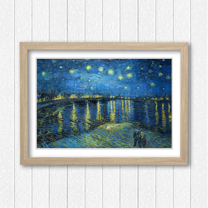 Van Gogh Framed Art – Starry Night Over Rhone Poster | Handmade Woodgrain Frame