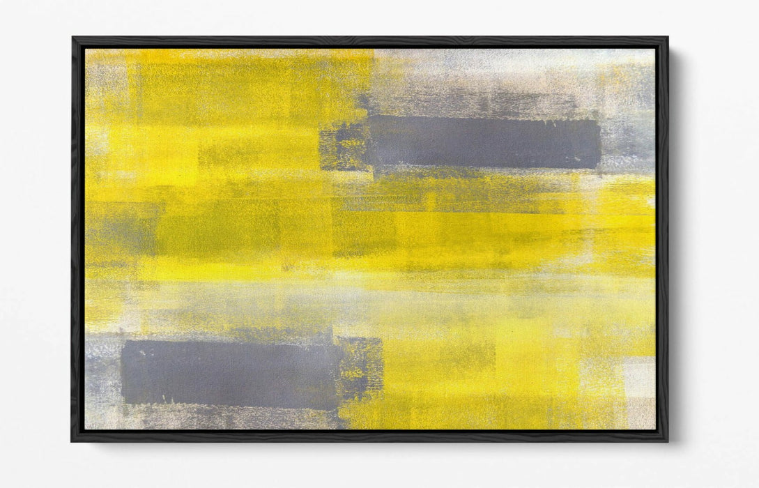 Canvas Wall Art - Yellow Grey Abstract Print With Float Effect Frame