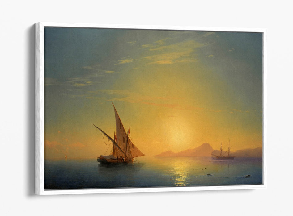 Float Effect Canvas Art – Ischia Sunset Island Handmade Wall Print with Premium Varnish