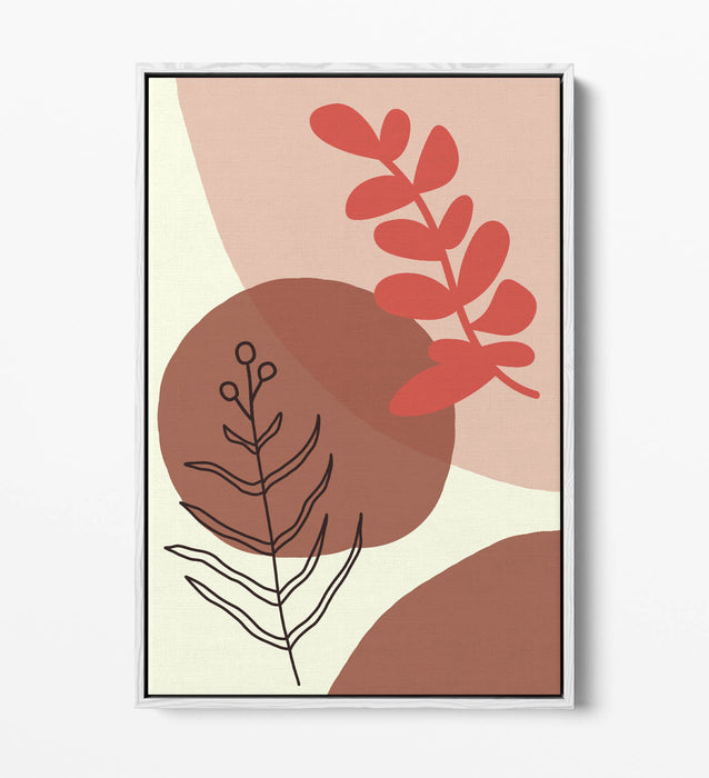 BOTANICAL BAUHAUS TRENDY MINIMALIST LEAVES -FLOAT EFFECT CANVAS WALL ART PRINT