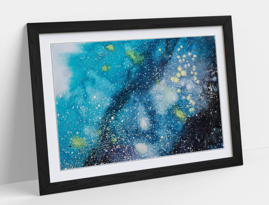 Framed Wall Art Abstract Blue Splash Painting – Modern Home Decor Print