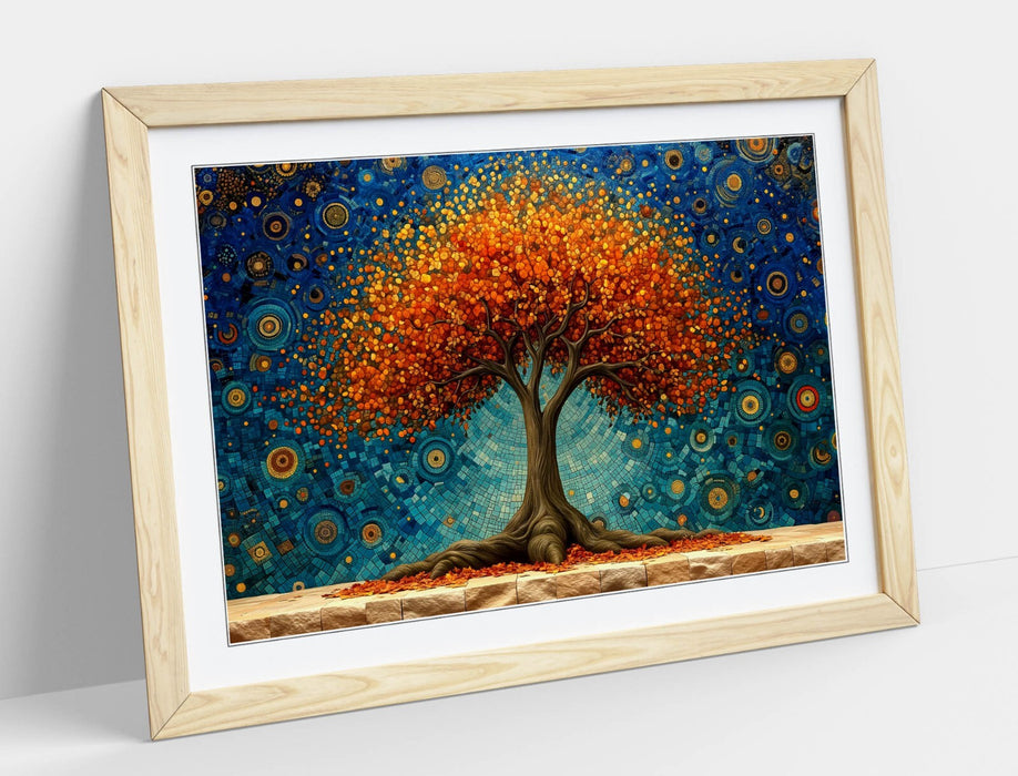 Framed Wall Art - Orange Tree Of Life Print With Wood Grain Frame | Handmade Home Decor