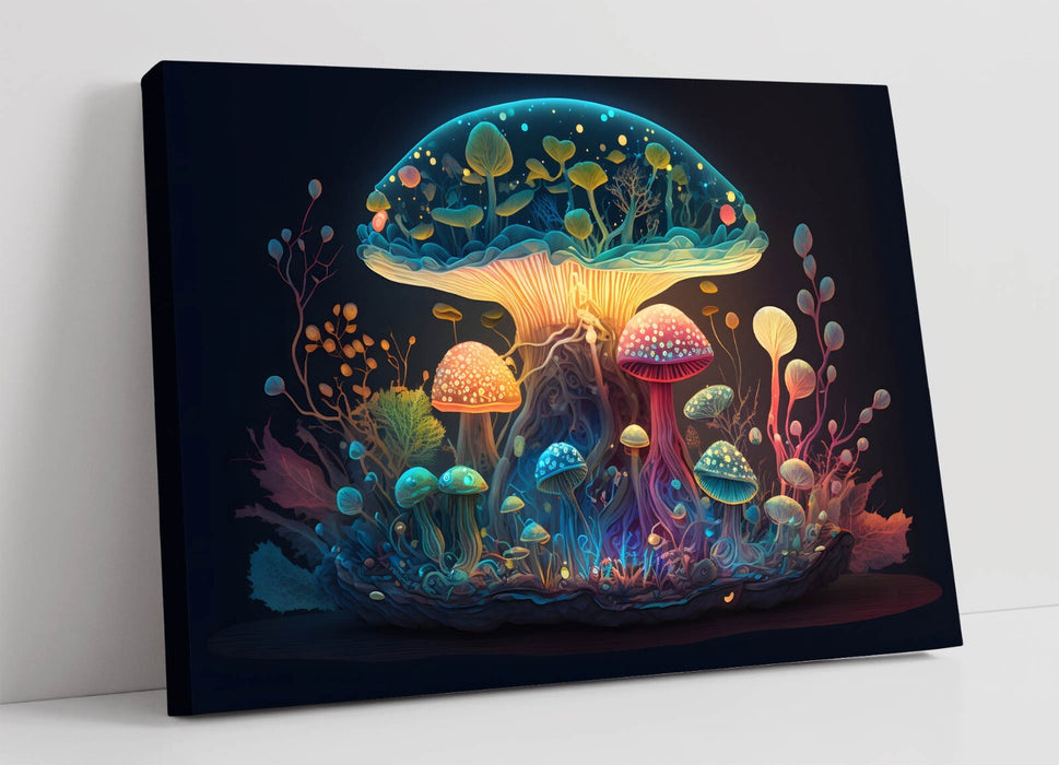 Glowing Mushroom Canvas – Rainbow Mushroom Print Forest Home Decor Artwork