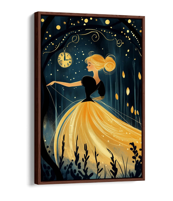 Kids Canvas Wall Art - Gold Cinderella Print With Float Effect & Premium Frame